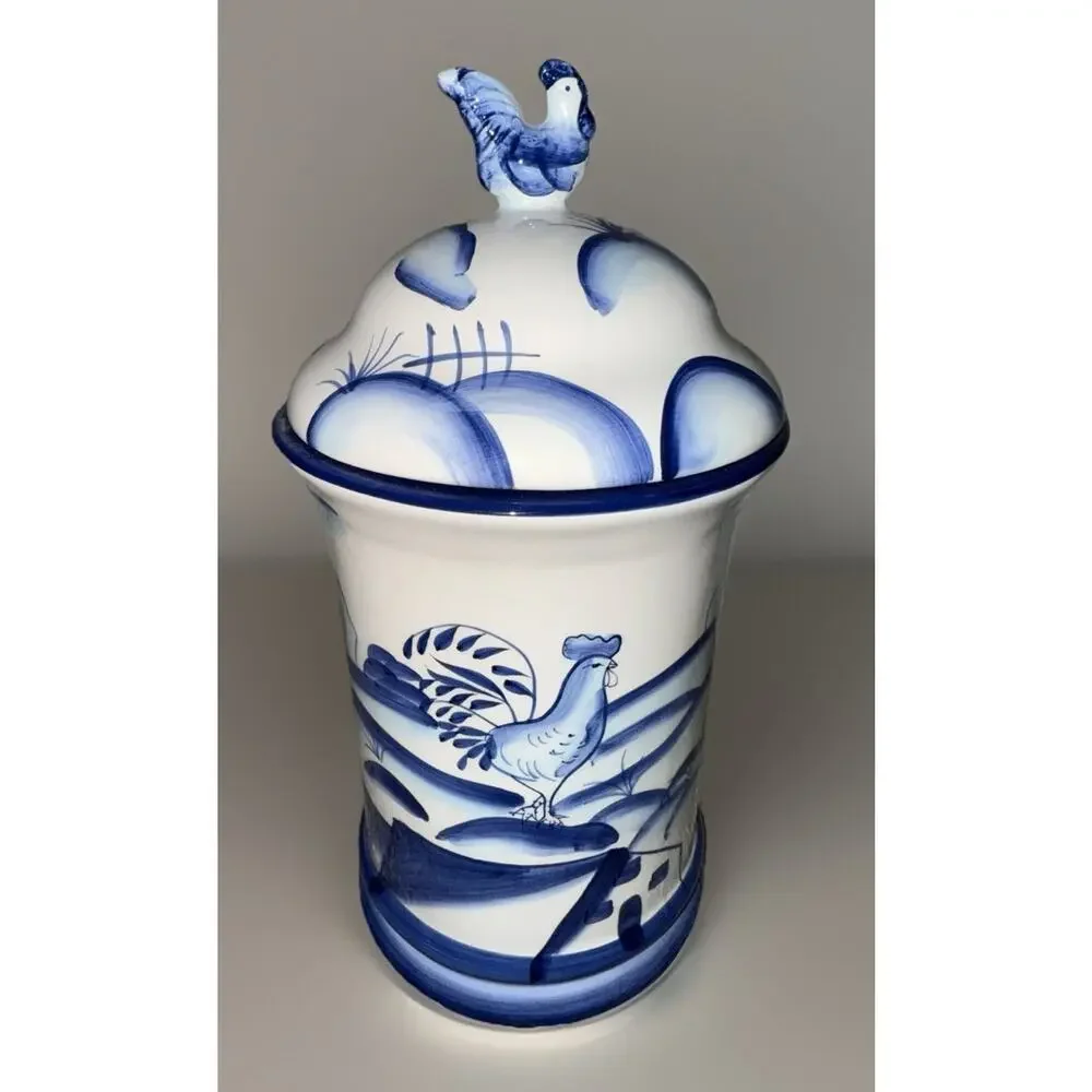 Vintage California Pantry Classic Ceramic w/ Lid Rooster Canister Farm Scene‎